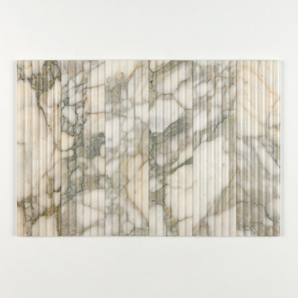 Marble Systems Fluted Tile Calacatta Green matte marble tile pattern swatch — available at Surface Group