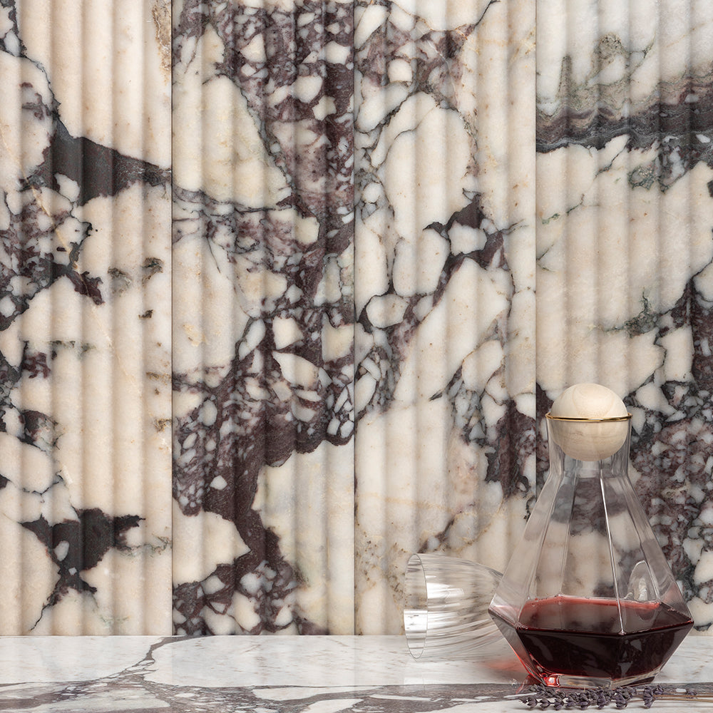 Calacatta Viola Honed Flute Trim Marble Accent Tiles 6×24 (ML00978)