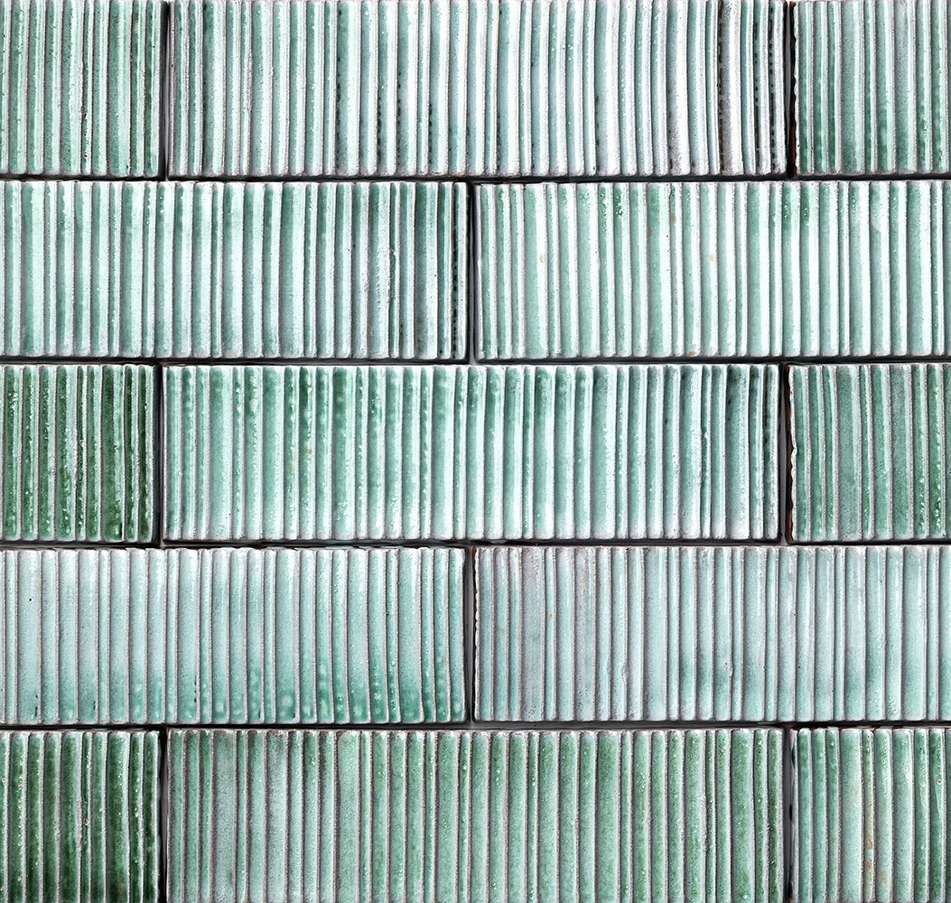 Marble Systems Forte Brick Studio Sage glossy brick tile pattern swatch β available at Surface Group