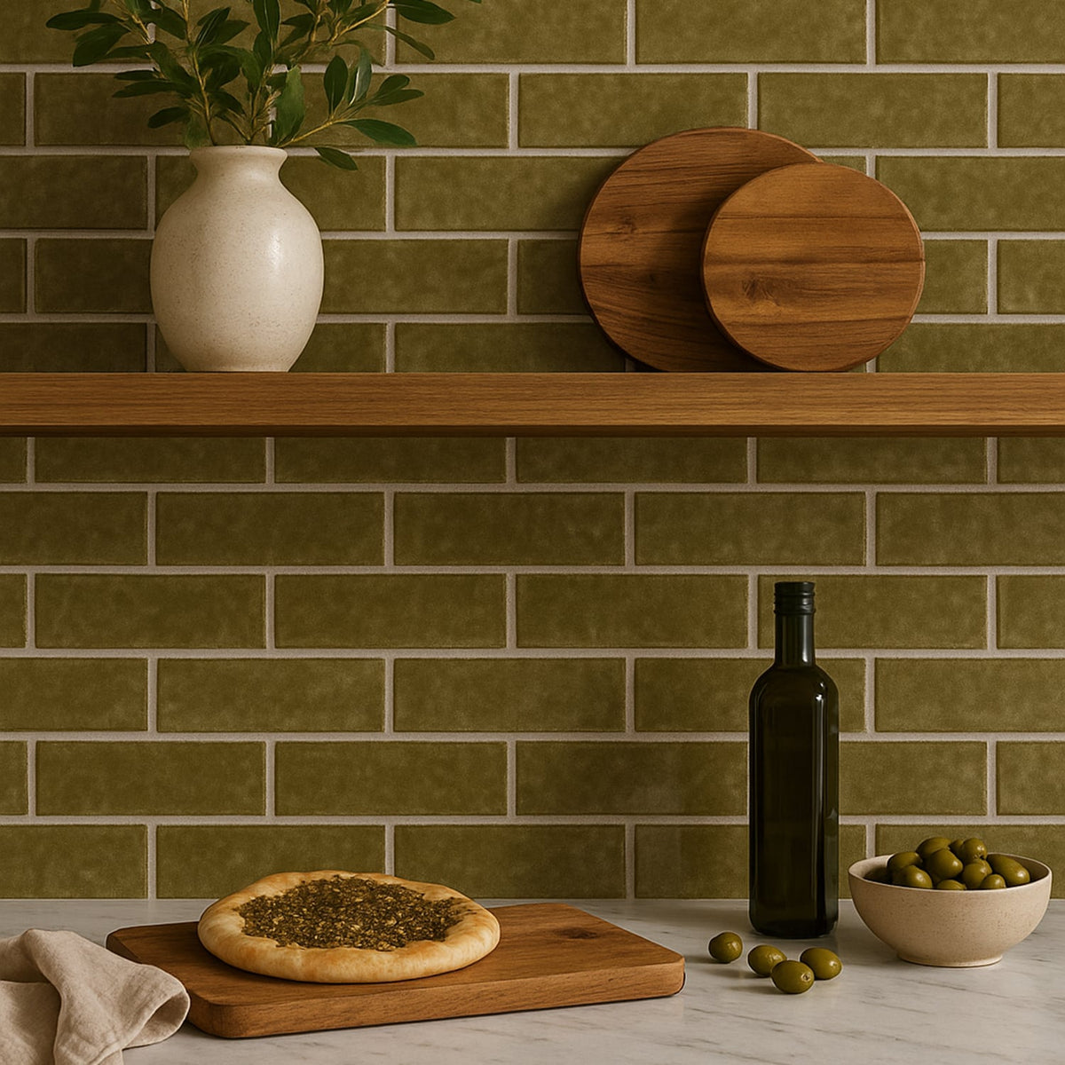 Seaweed Glossy Thin Brick Tiles 2 1/4×7 7/8 (TL80569)
