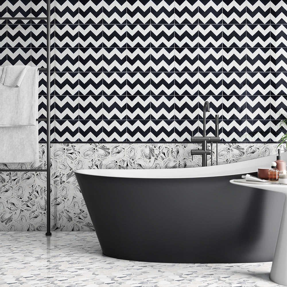 Chevron Honed Cement Tile 8×8 (TL90841) Calacatta Arabescato Polished Hexagon Marble Mosaic 10 3/8×12 (MS01724)