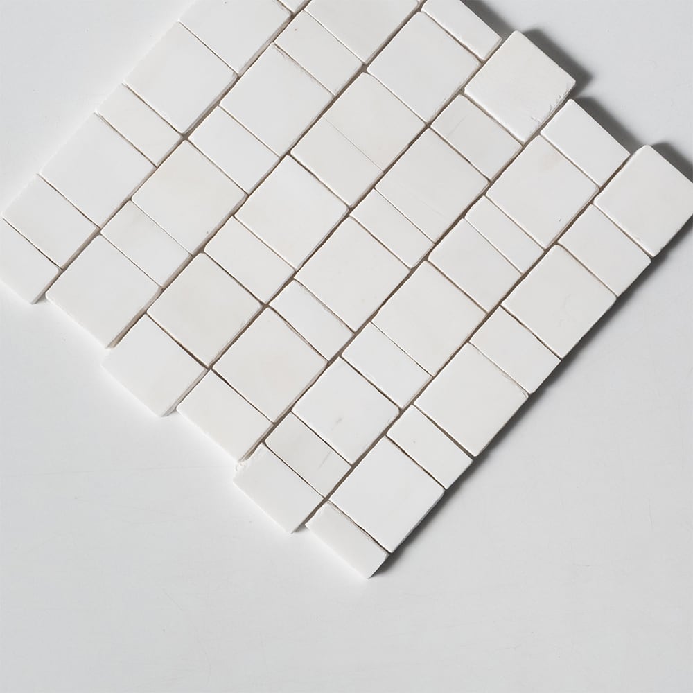 Bianco Dolomiti Honed Hand Clipped Staggered Joint 2xfl Marble Mosaics Random (MS02840)