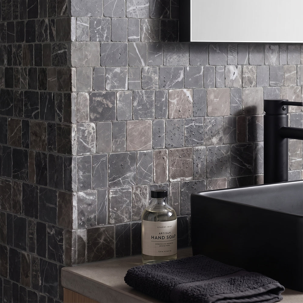 Iris Black Honed Scarpa Rough Cut Marble Mosaics 12×12 (MS02842)