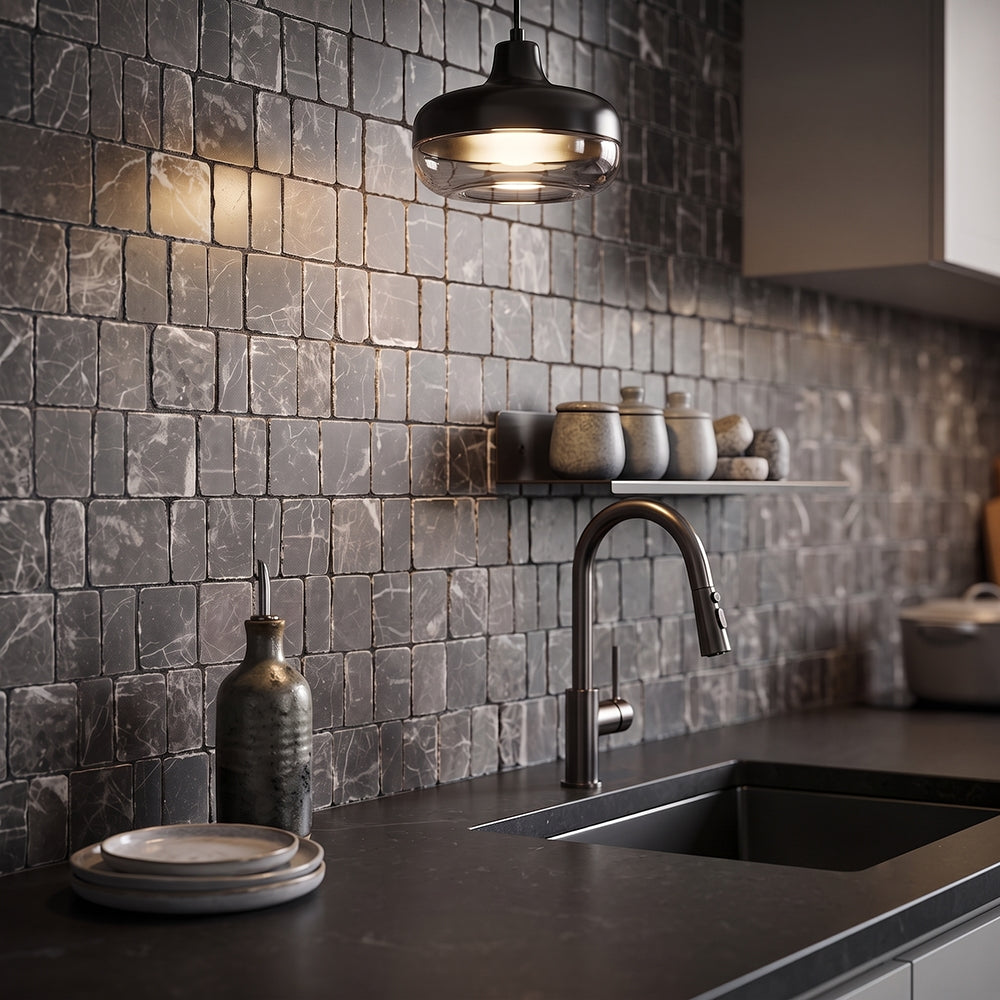 Iris Black Honed Scarpa Rough Cut Marble Mosaics 12×12 (MS02842)