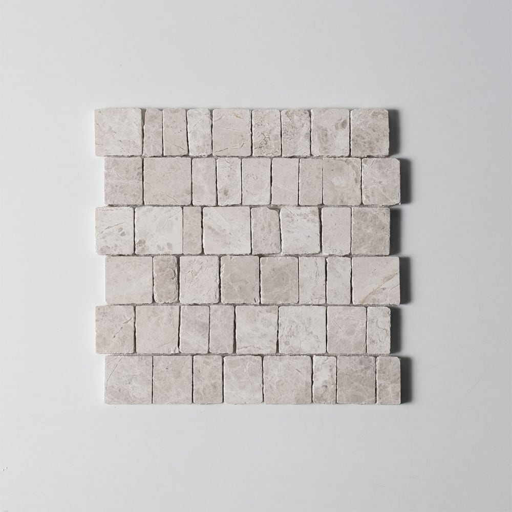 Marble Systems Hand Clipped Mosaic Silver Shadow matte marble tile β available at Surface Group