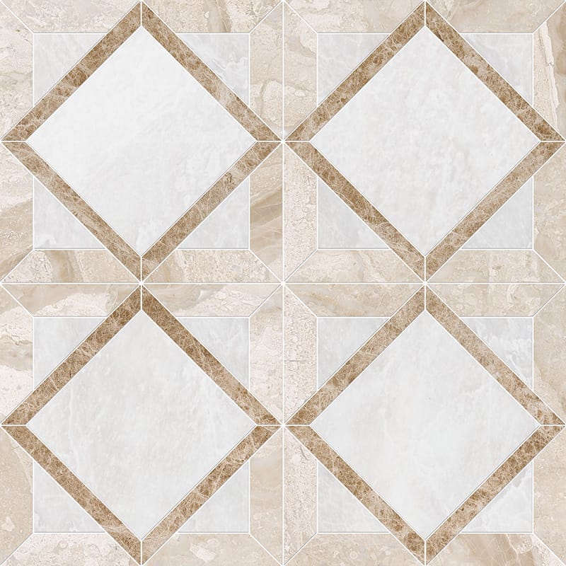 Iceberg, Diana Royal, Paradise Polished Kent Marble Mosaic 13 9/16×13 9/16 Image