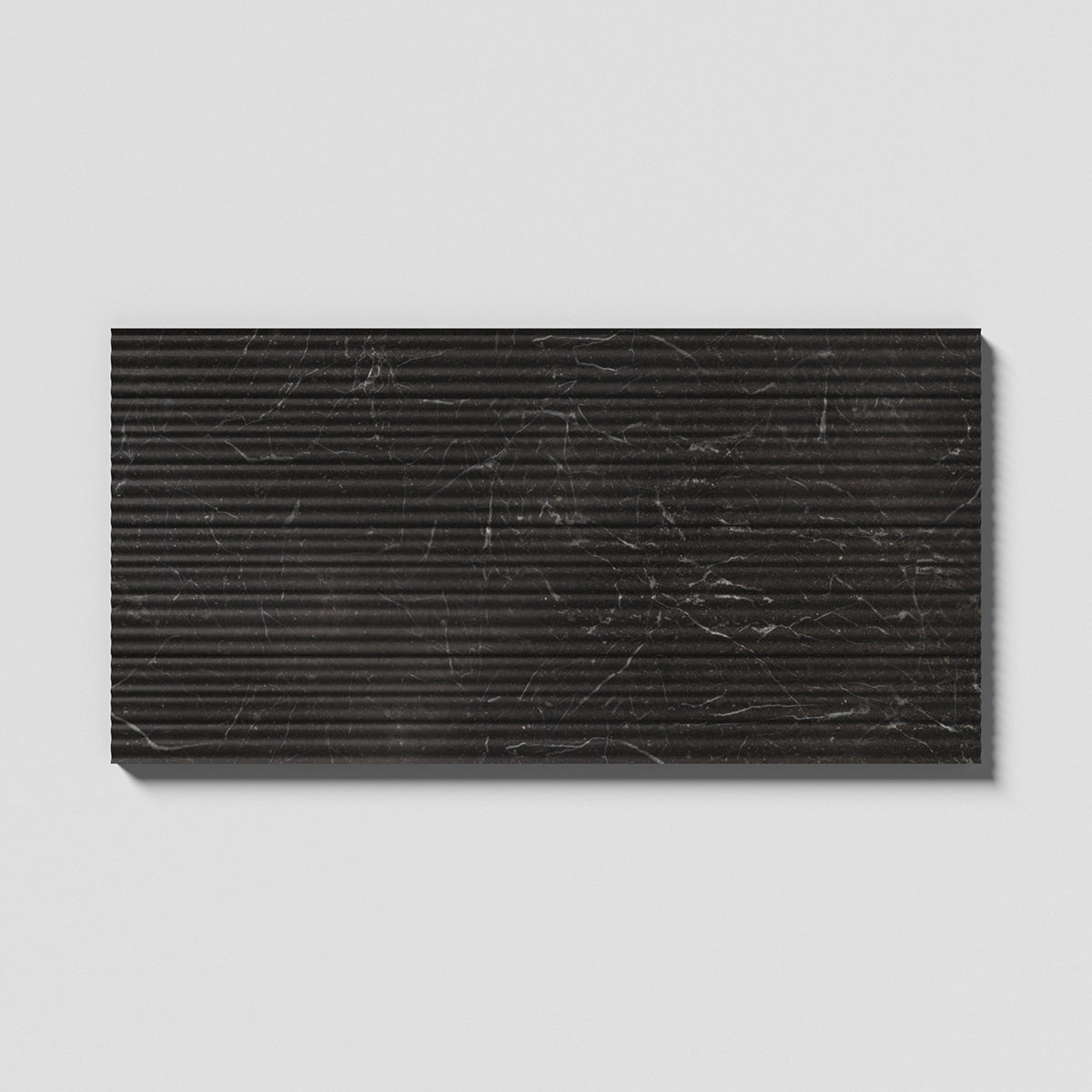 Iris Black Honed Thin Fluted Marble Tile 18×36 Image