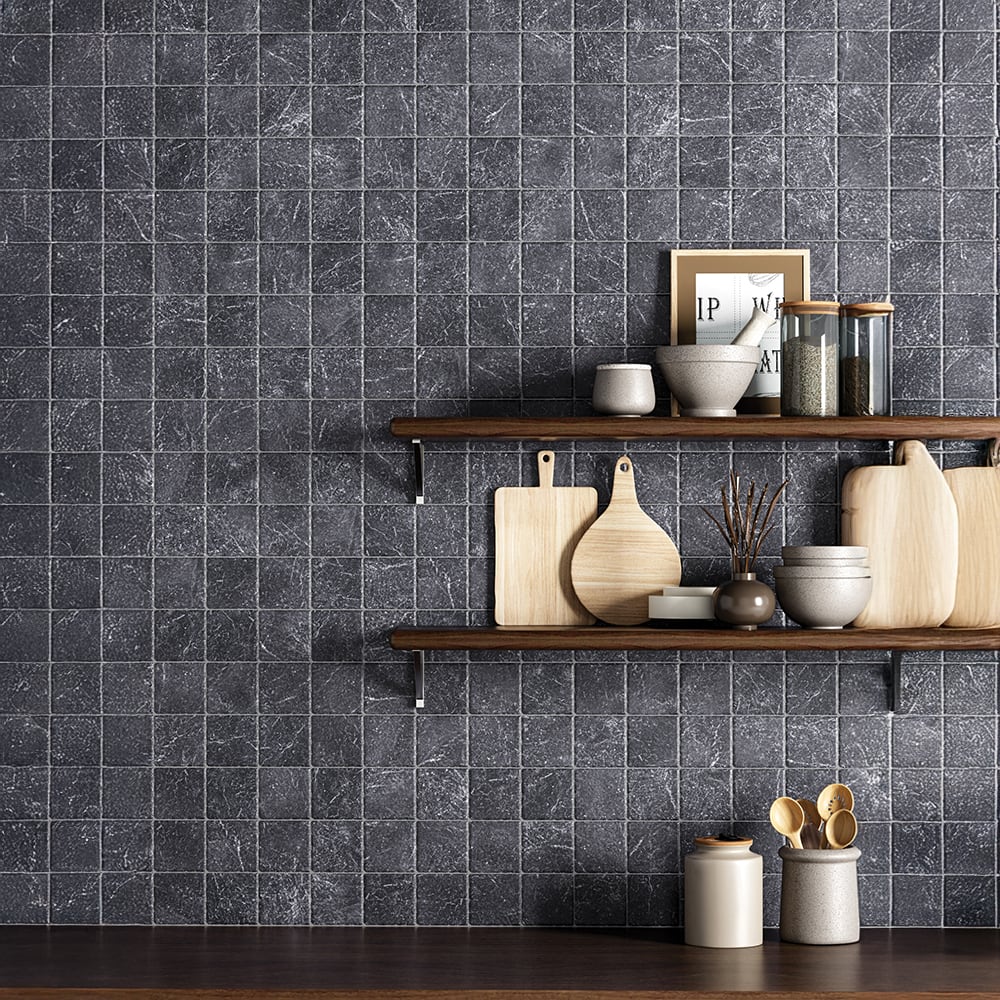 Iris Black Tumbled Marble Tiles 4×4 (TL21484)