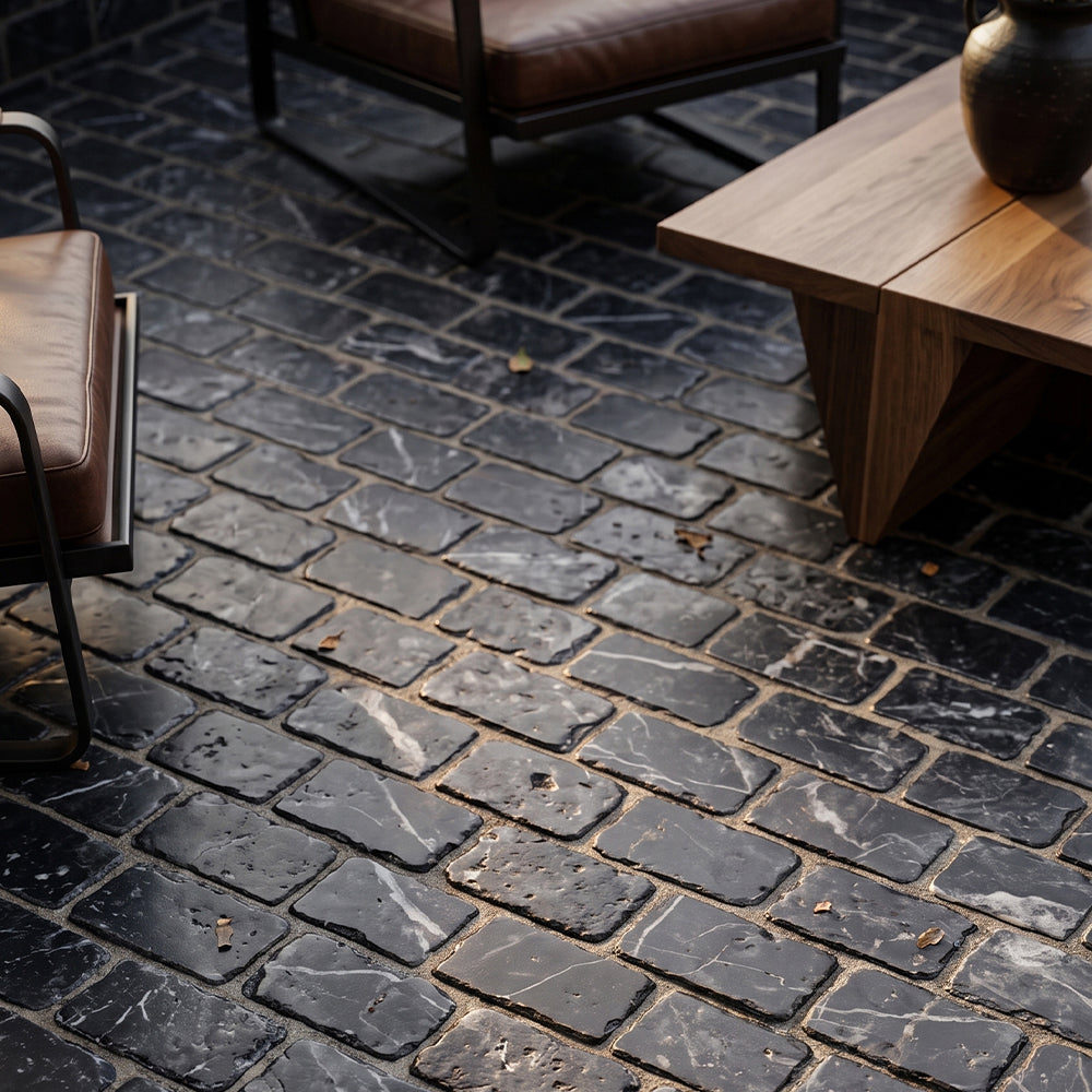 Iris Black Tumbled Marble Tiles 3×6 (TL21483)