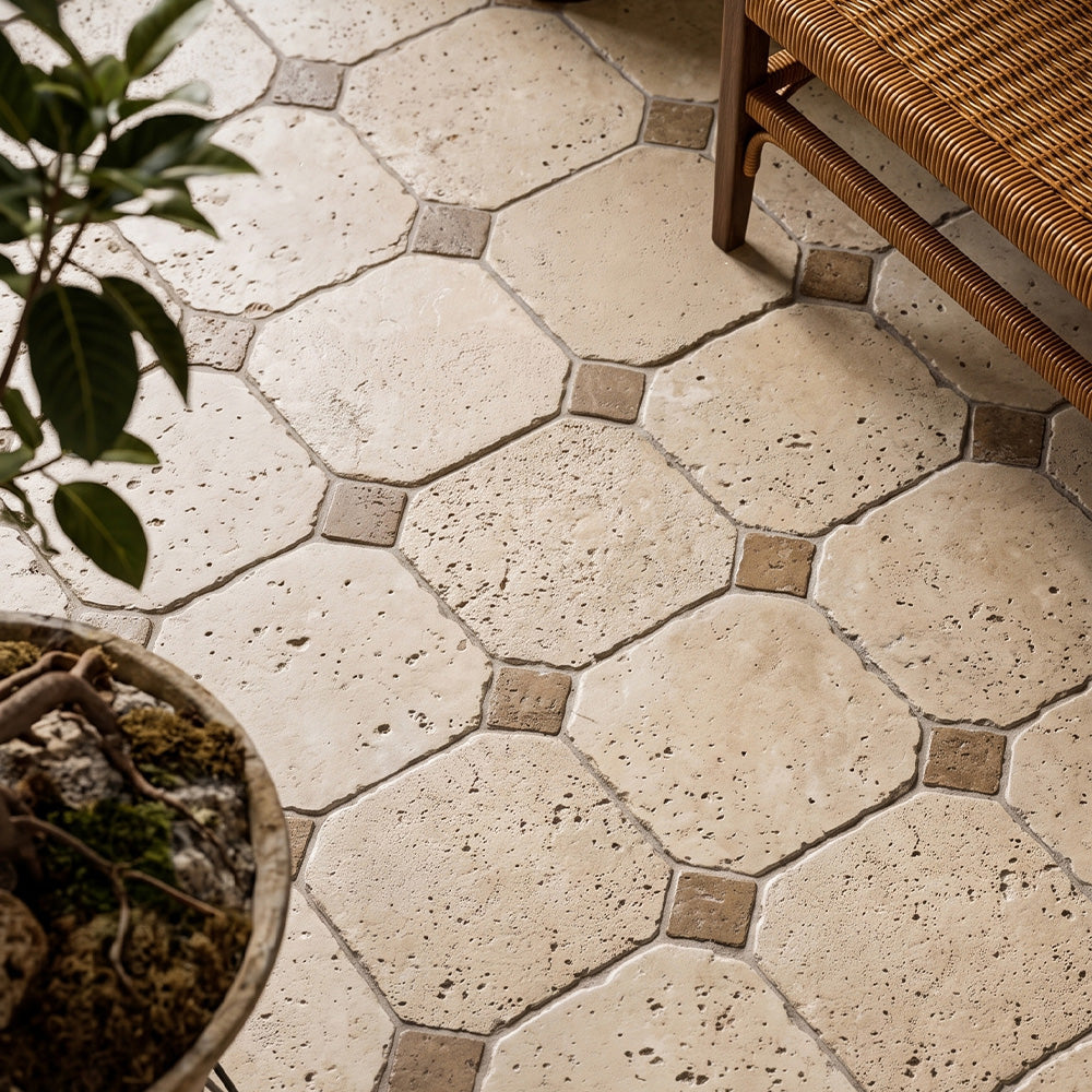 Ivory, Walnut Tumbled Travertine Tiles 16×16 (TL21024)