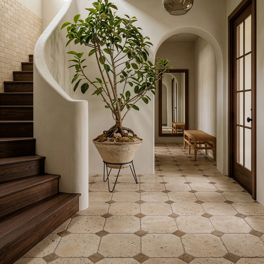 Ivory, Walnut Tumbled Travertine Tiles 16×16 (TL21024)