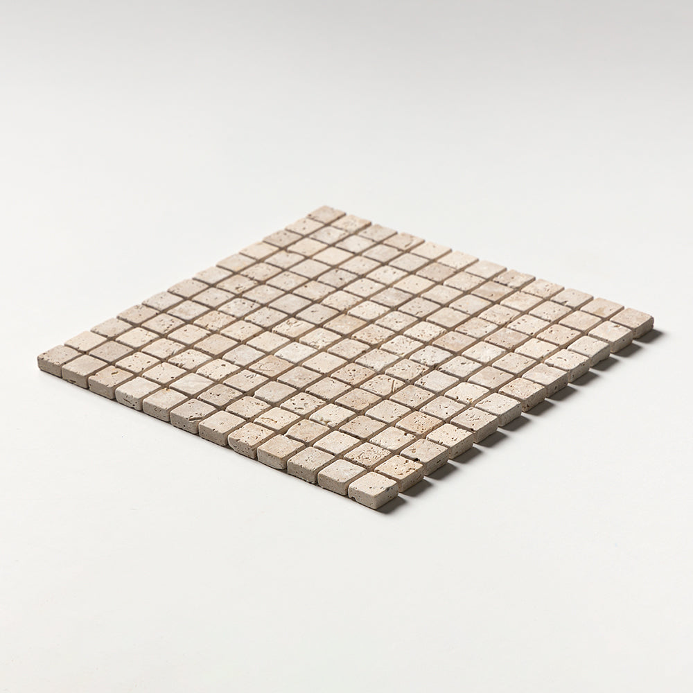 Ivory Tumbled 1×1 Travertine Mosaics 12×12 (MS01004)