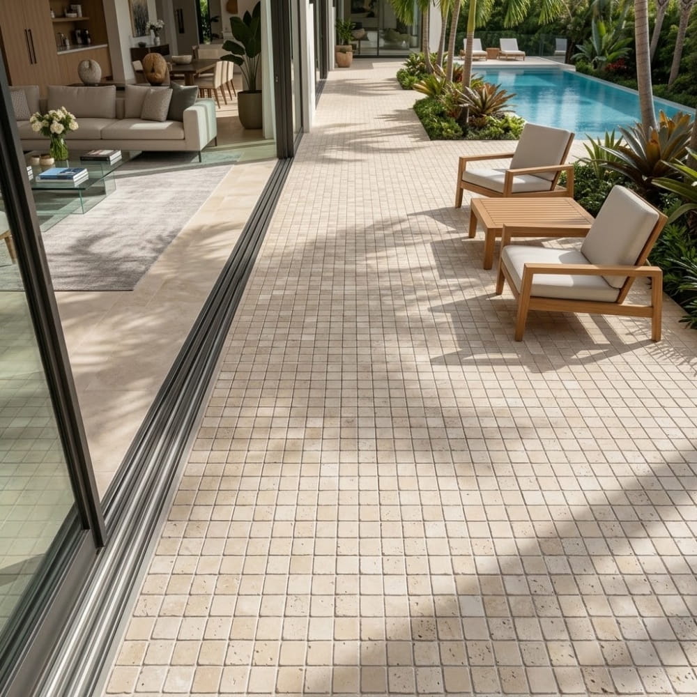 Ivory Tumbled 2×2 Travertine Mosaics 12×12 (MS00099)