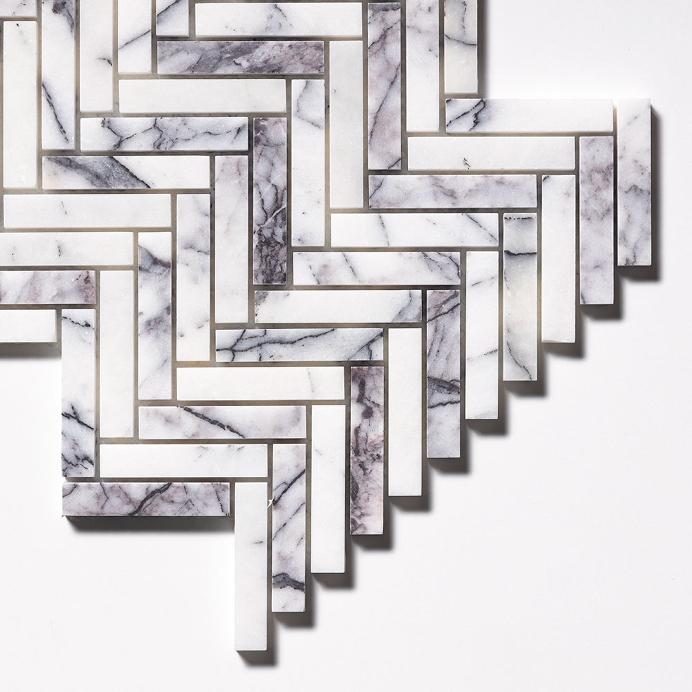 Lilac Honed Herringbone 5/8×3 Marble Mosaics 10 7/16×12 13/16