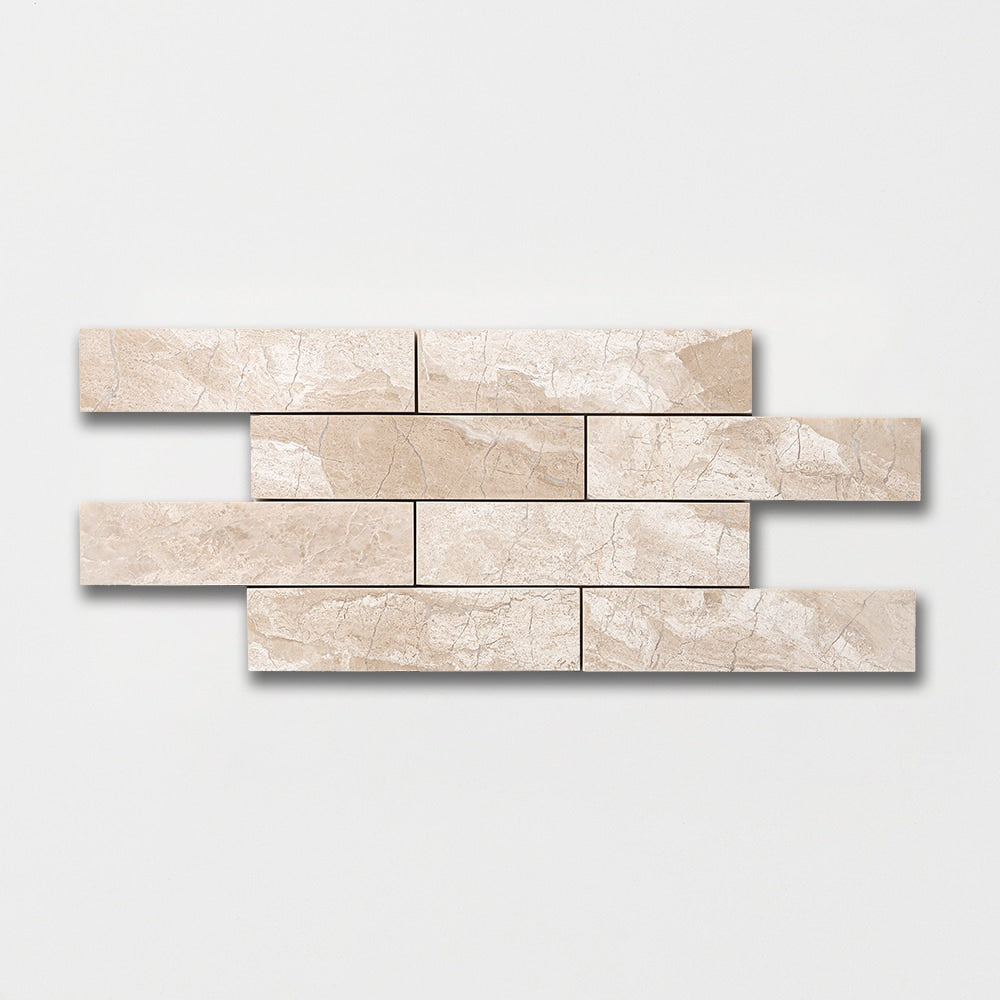 Marble Systems Long Subway Marble Brick Diana Royal glossy marble tile pattern swatch β available at Surface Group