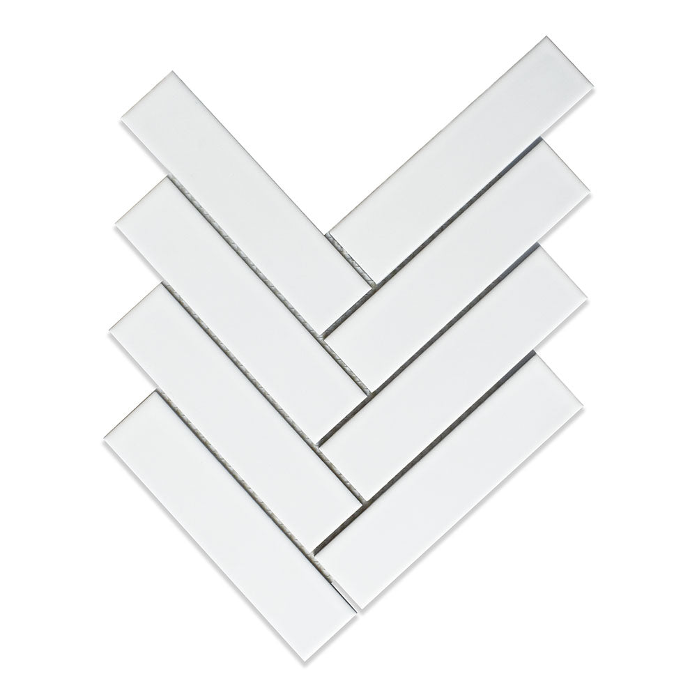 White Matte Herringbone Ceramic Mosaic 10×13 Image
