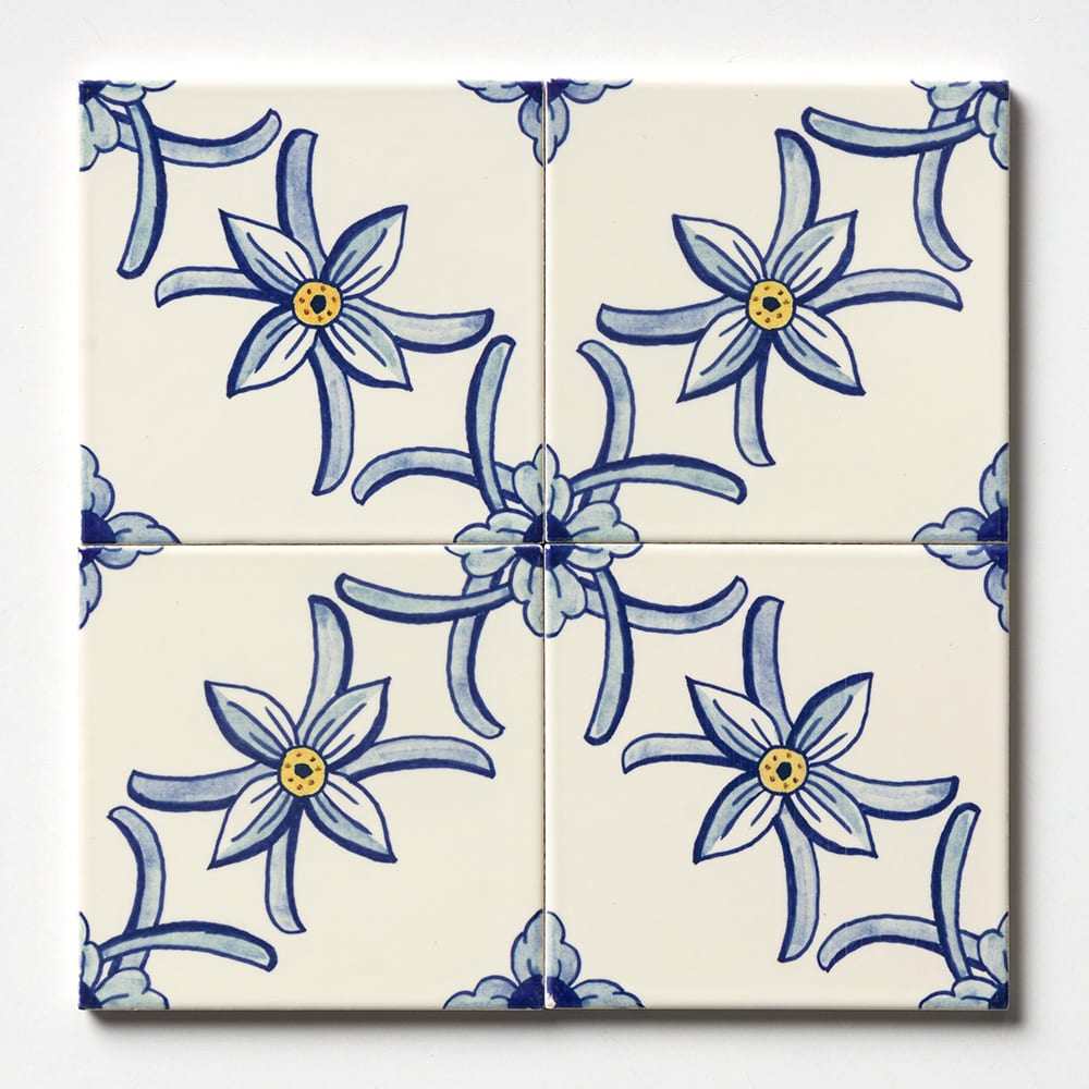 Marble Systems Miradouro Classic Ceramic Blue, White glossy ceramic tile pattern swatch β available at Surface Group