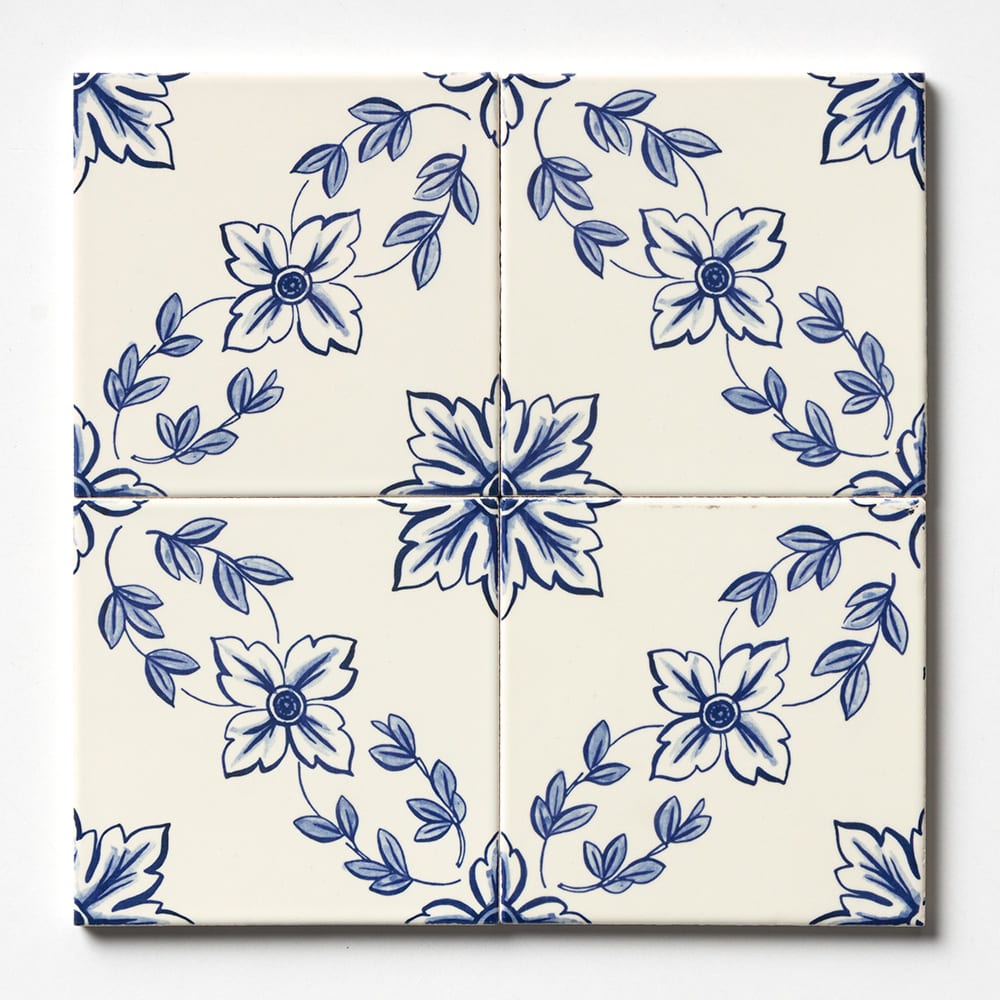 Marble Systems Miradouro Classic Ceramic Blue, White glossy ceramic tile pattern swatch β available at Surface Group