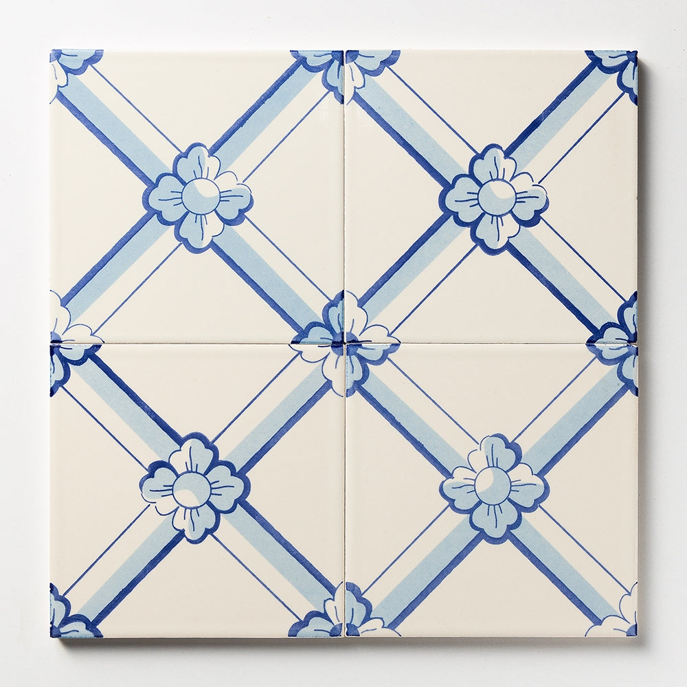 Marble Systems Miradouro Classic Ceramic Blue, White satin ceramic tile pattern swatch β available at Surface Group