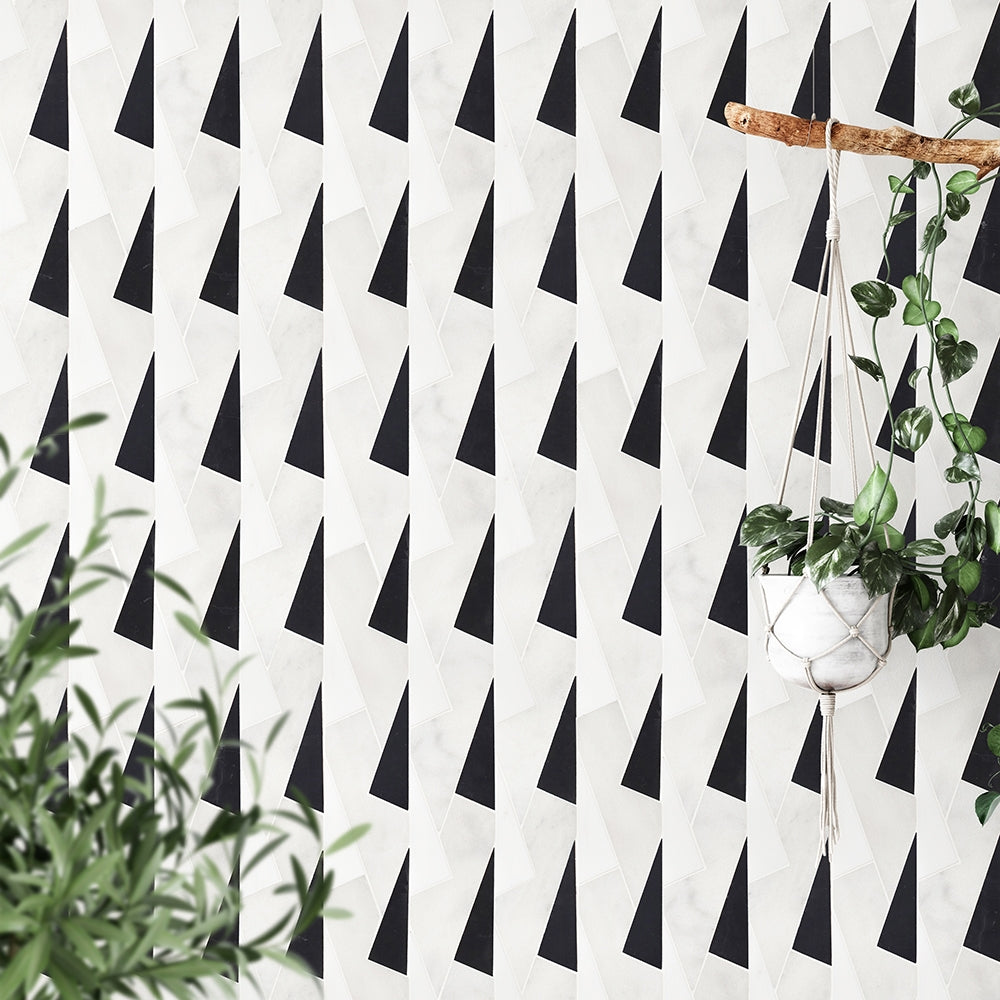 Bertoia Black, Snow White, Glacier Honed Marble Waterjet Decos 11 15/16Γ17 13/16 (XMG01001)