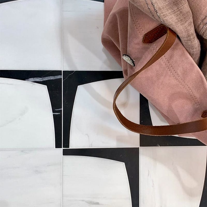 Eames Black, Snow White Honed Marble Waterjet Decos 6Γ6 (XMG03001)
