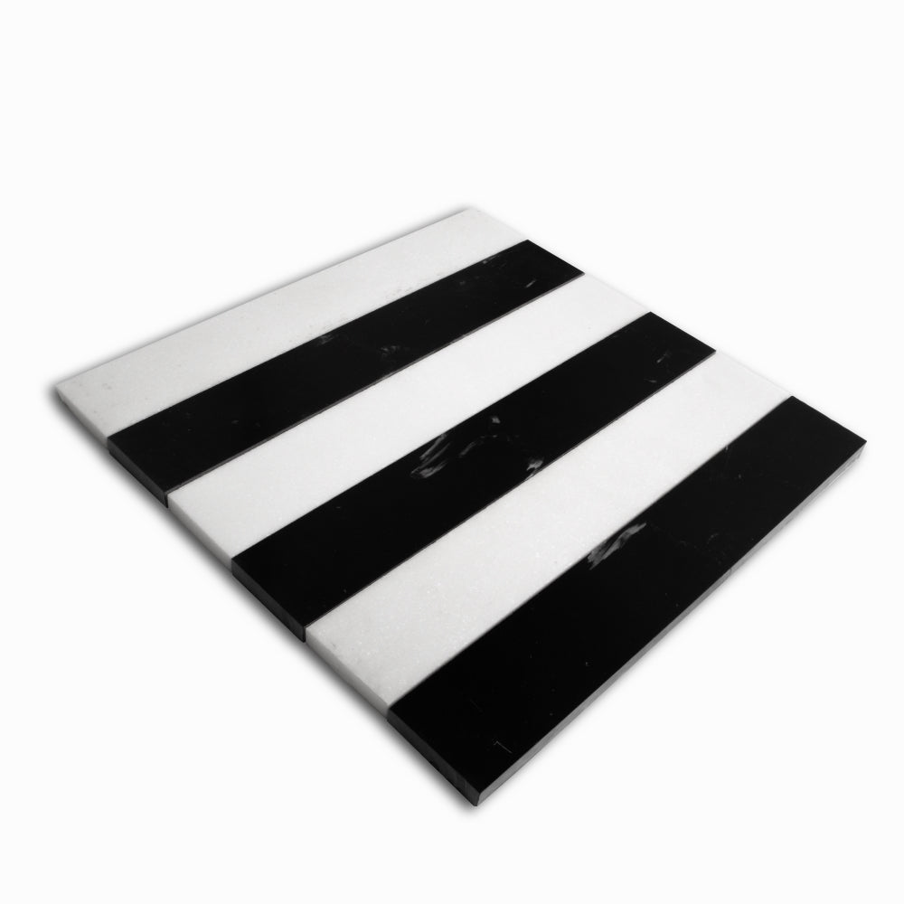 Black, Thassos Honed Mod Stripes Marble Mosaics 11 5/8Γ11 3/4