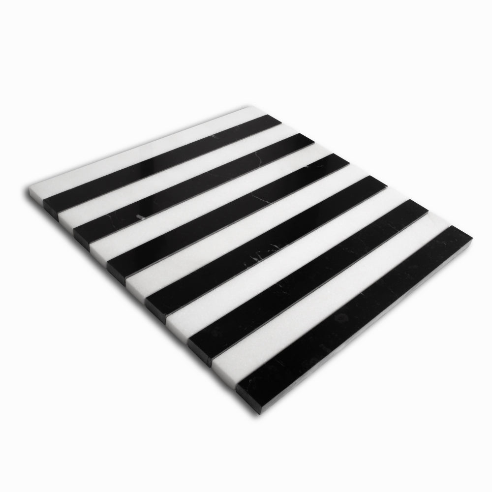 Black, Thassos Honed Mod Stripes Marble Mosaics 11 3/4×12 3/8
