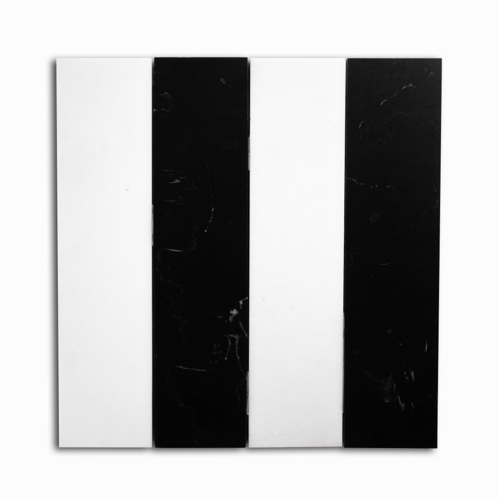 Black, Thassos Honed Mod Stripes Marble Mosaic 11 5/8×11 3/4 Image