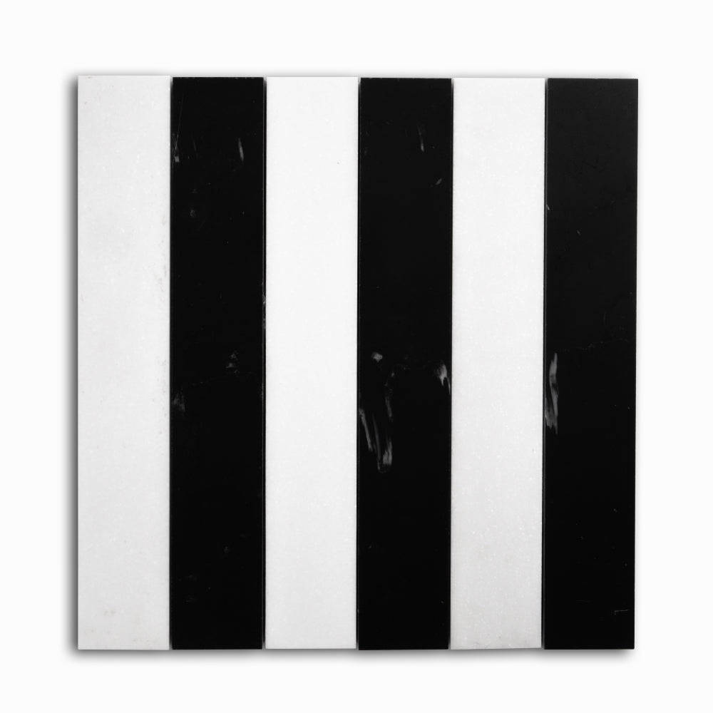 Black, Thassos Honed Mod Stripes Marble Mosaics 11 5/8×11 3/4