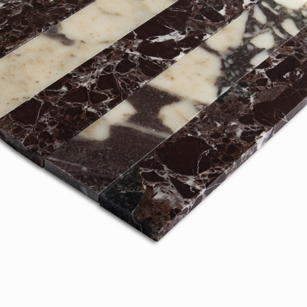 Calacatta Viola, Red Levanto Honed Mod Stripes Marble Mosaics 11 5/8×11 3/4 (MS90882)