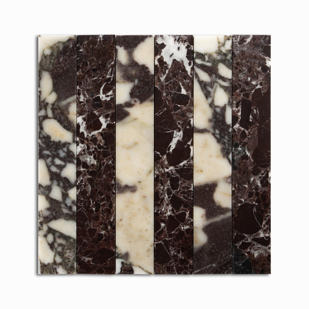 Calacatta Viola, Red Levanto Honed Mod Stripes Marble Mosaic 11 5/8×11 3/4 Image