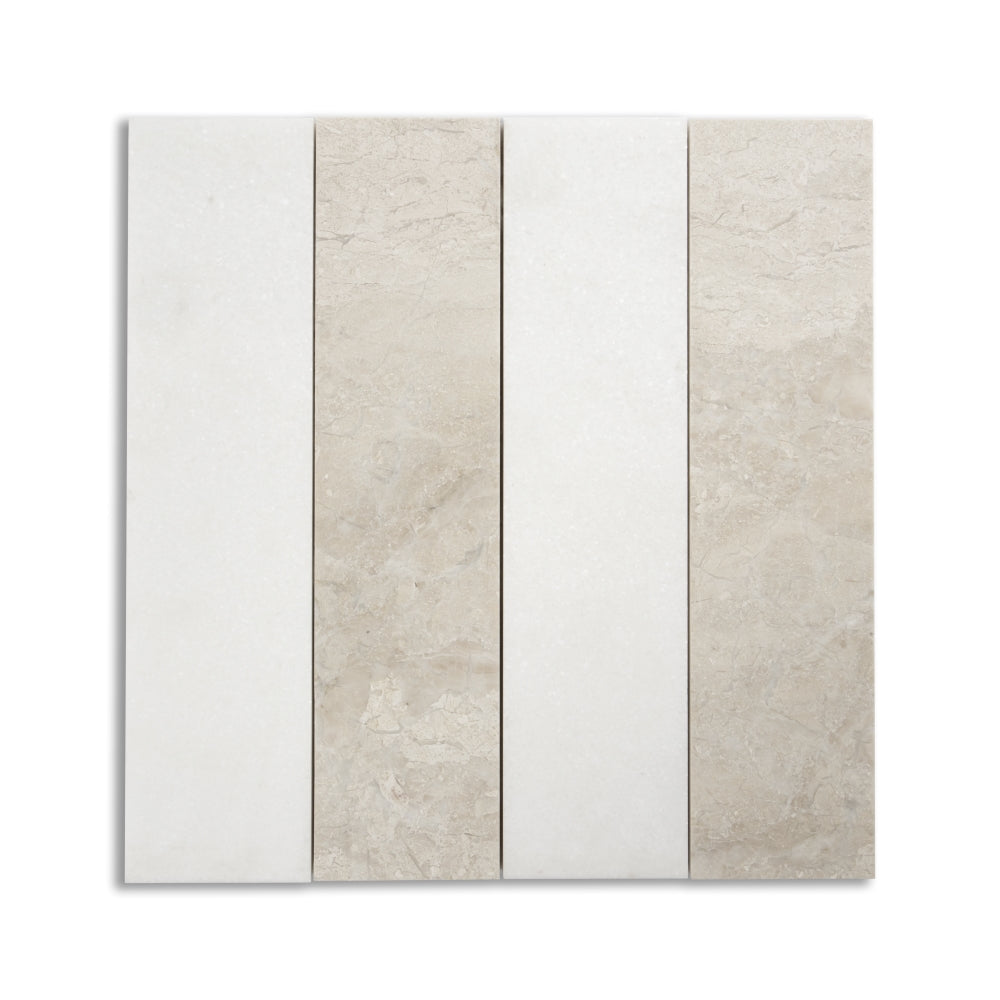 Diana Royal, Thassos Honed Mod Stripes Marble Mosaic 11 5/8Γ11 3/4 Image