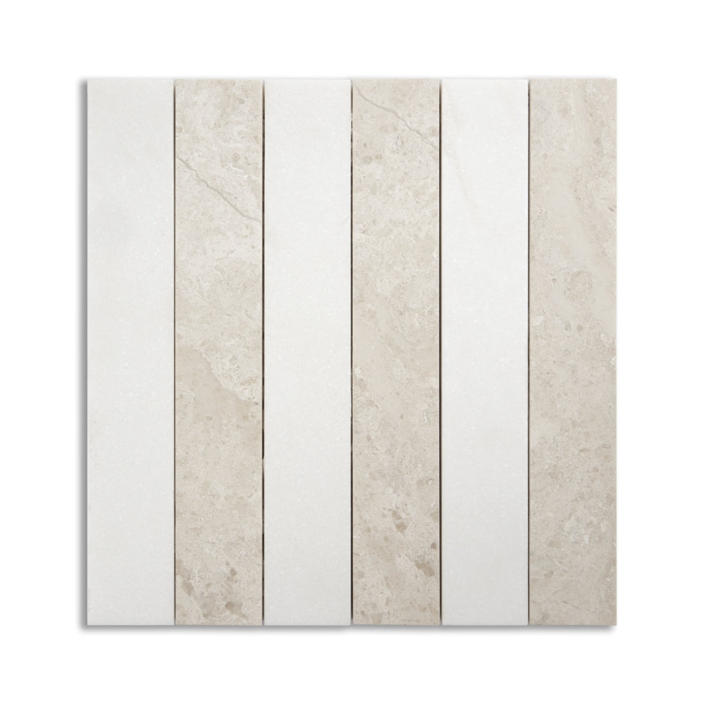 Diana Royal, Thassos Honed Mod Stripes Marble Mosaic 11 5/8×11 3/4 Image
