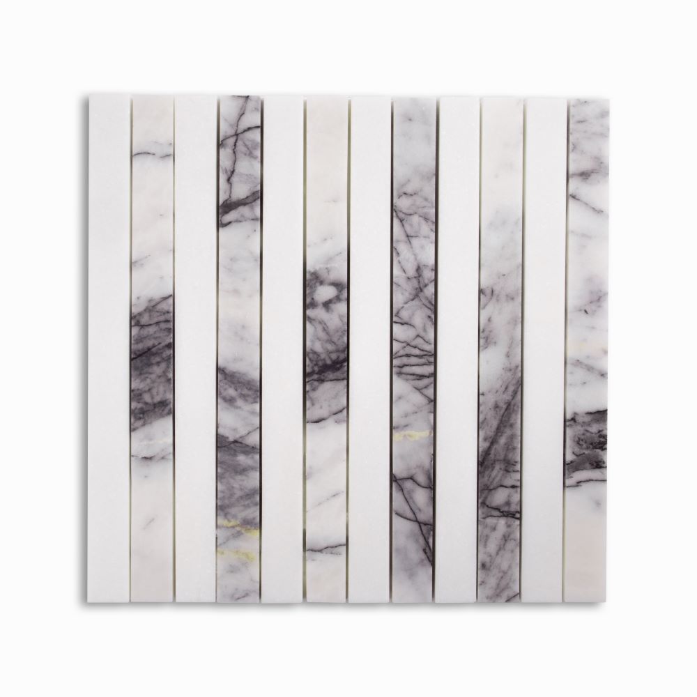 Thassos, Lilac Honed Mod Stripes Marble Mosaic 11 3/4×12 3/8 Image