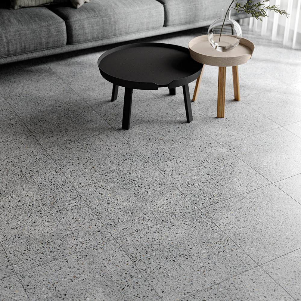 Mono Cool Grayscale Honed Terrazzo Tiles 15 3/4×15 3/4