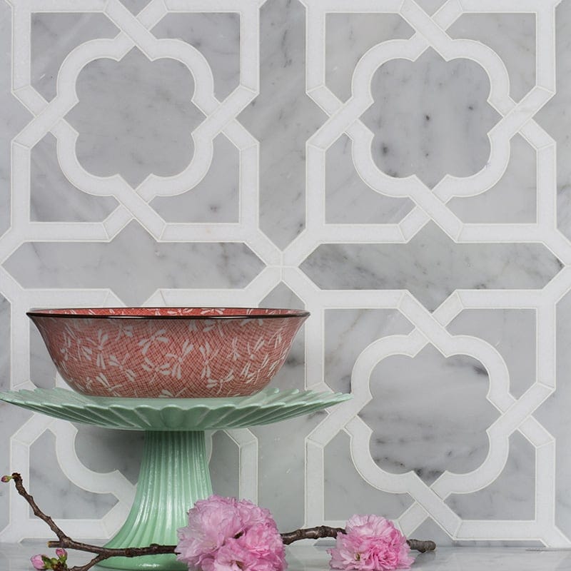 Lana White Carrara, Thassos White Multi Finish Marble Waterjet Decos 8 31/32Γ17 31/32 (XMY05003)
