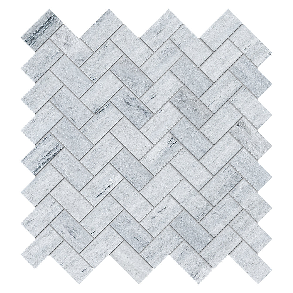 Neptune White Honed Herringbone Marble Mosaic 12 1/8×13 3/8 Image