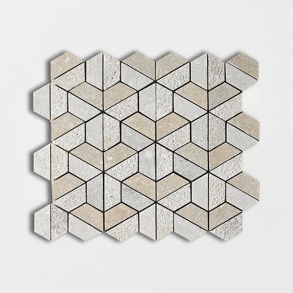 Olive Green Textured 3d Hexagon Limestone Mosaic 10 3/8×12 Image