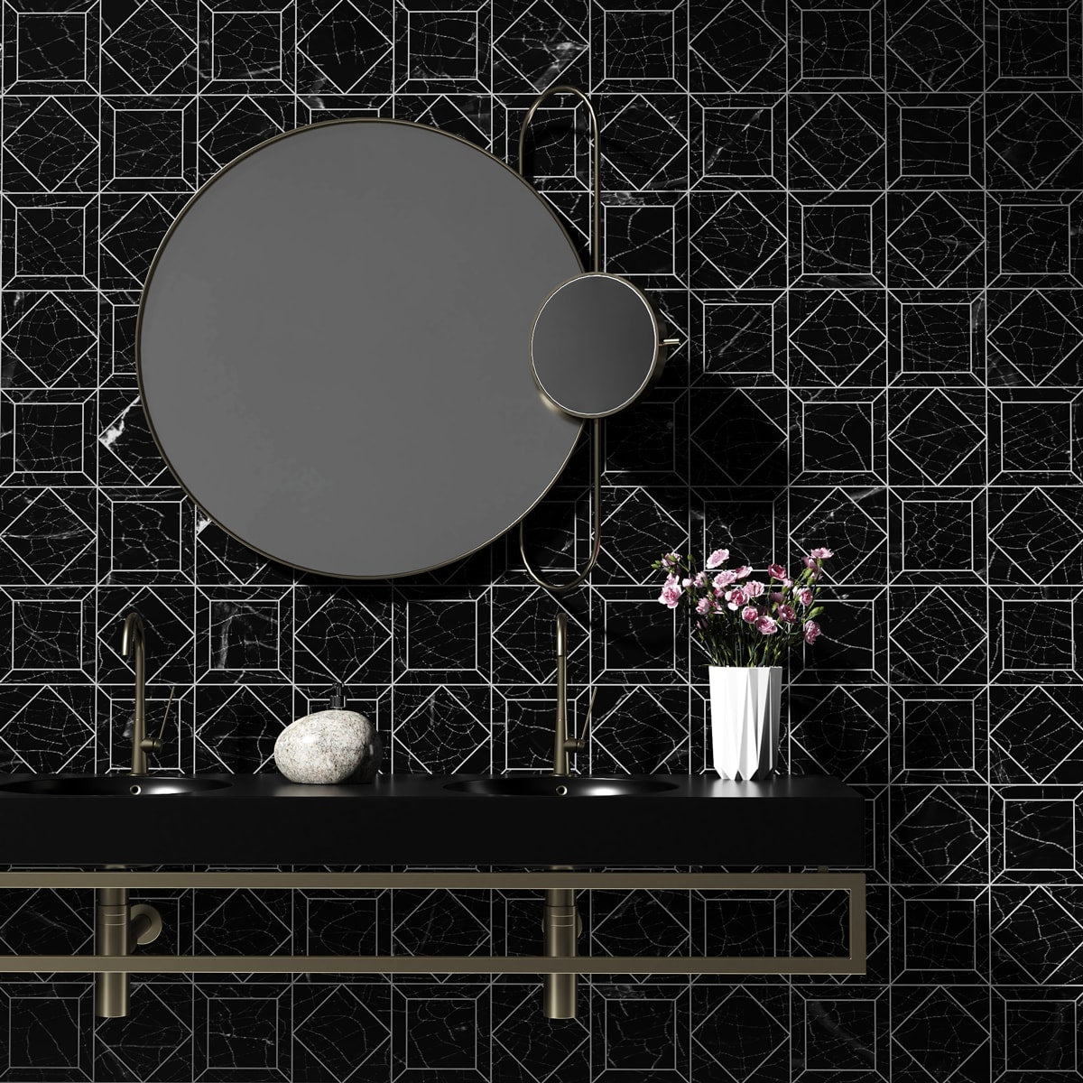 Black Honed Palazzo Marble Mosaic 12×12 (MS60018)