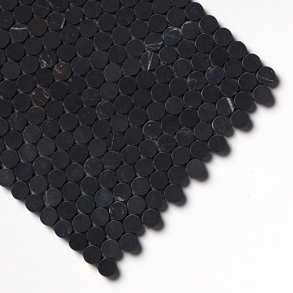 Black Honed Penny Round Marble Mosaics 11 1/4×11 3/4 (MS01926)