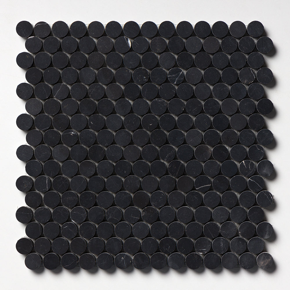 Black Honed Penny Round Marble Mosaic 11 1/4×11 3/4 Image