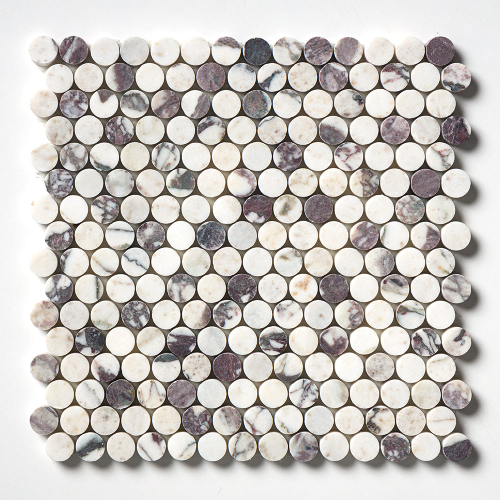 Calacatta Viola Honed Penny Round Marble Mosaic 11 1/4Γ11 3/4 Image