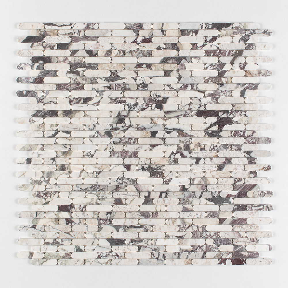 Marble Systems Pill Mosaic Calacatta Viola matte marble tile pattern swatch — available at Surface Group