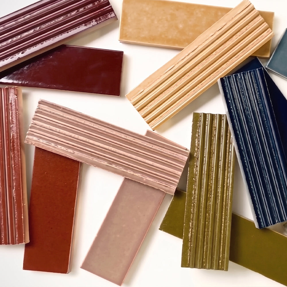Marble Systems Radiant Glazed Thin Brick Mostaza glossy brick tile pattern design — available at Surface Group