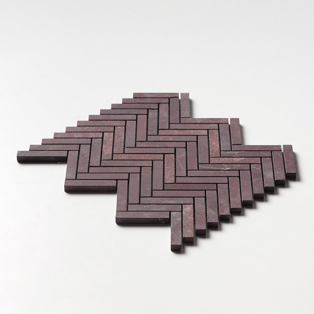 Red Bordeaux Honed Herringbone 5/8Γ3 Marble Mosaics 10 7/16Γ12 13/16 (MS02564)