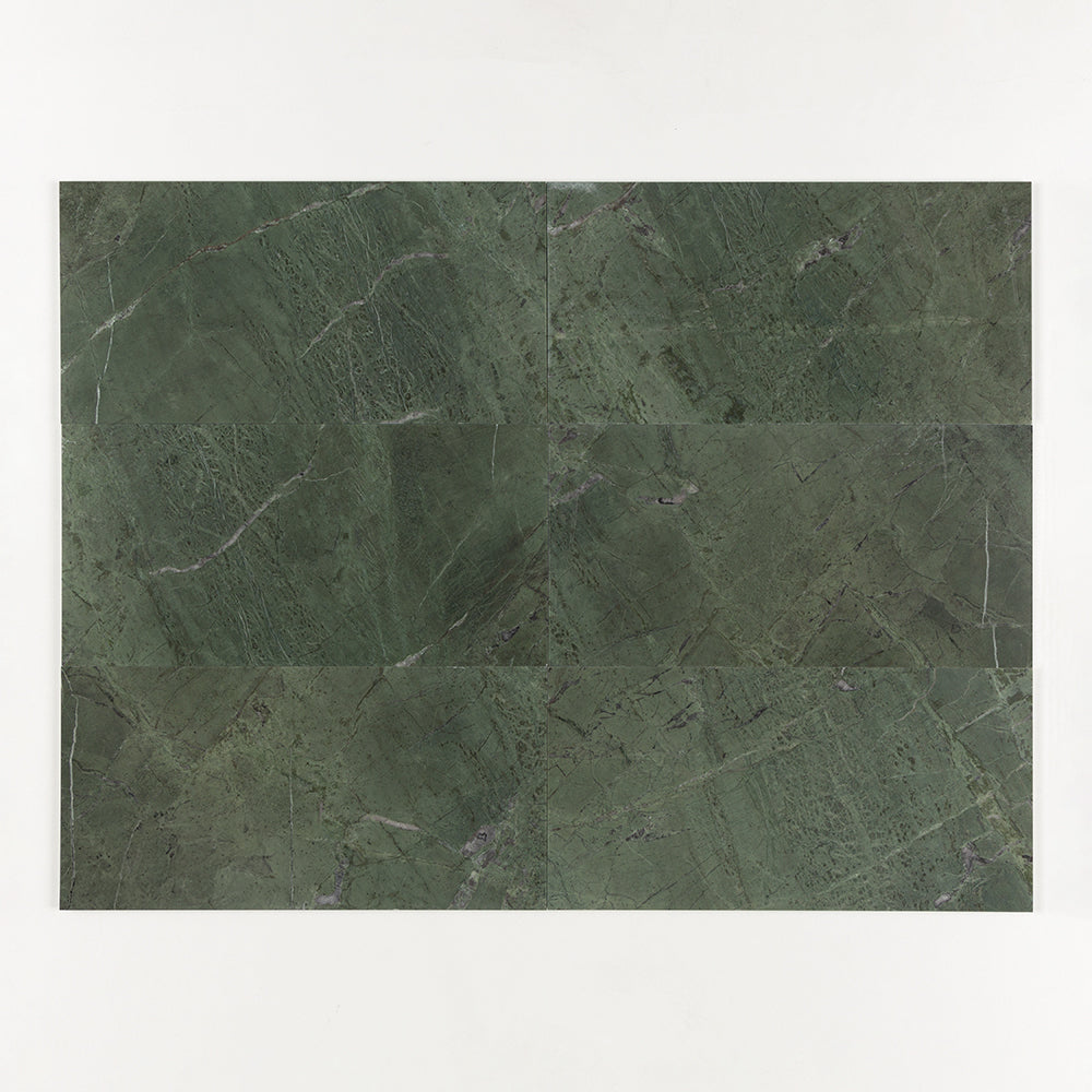 Marble Systems Natural Reflections Marble Verde Tia glossy marble tile pattern swatch — available at Surface Group