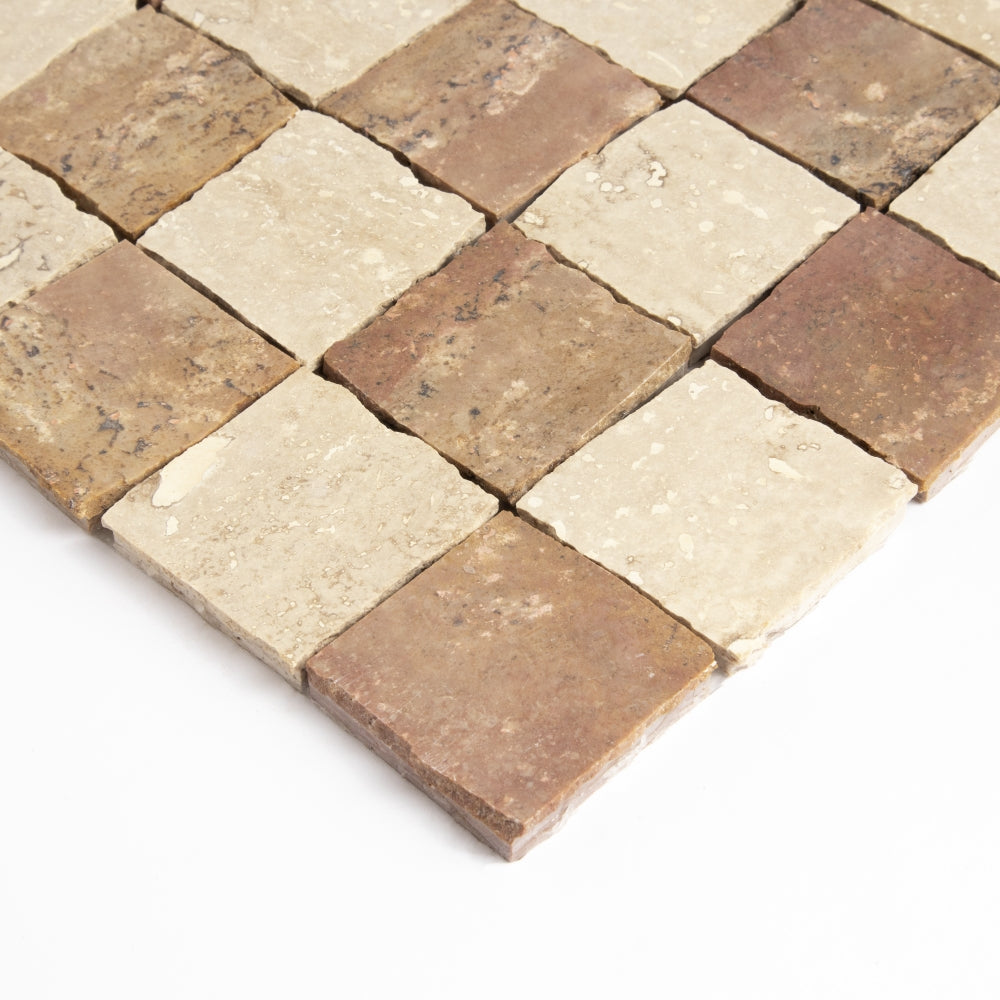 Roman Travertine, Scabas Red Travertine Honed Hand Clipped 2×2 Travertine Mosaics 12×12 (MS90929)