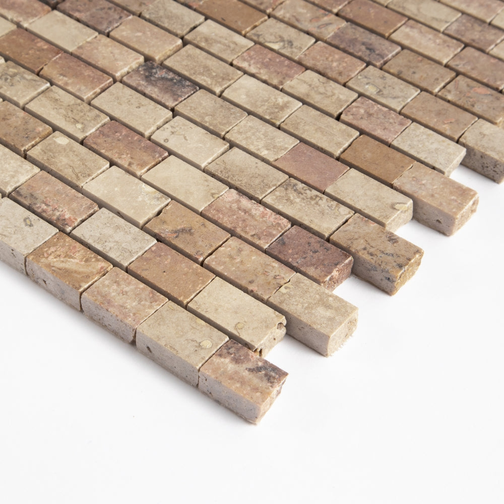 Roman Travertine, Scabas Red Travertine Honed Broken Joint Travertine Mosaics 11 3/4×12 (MS90927)