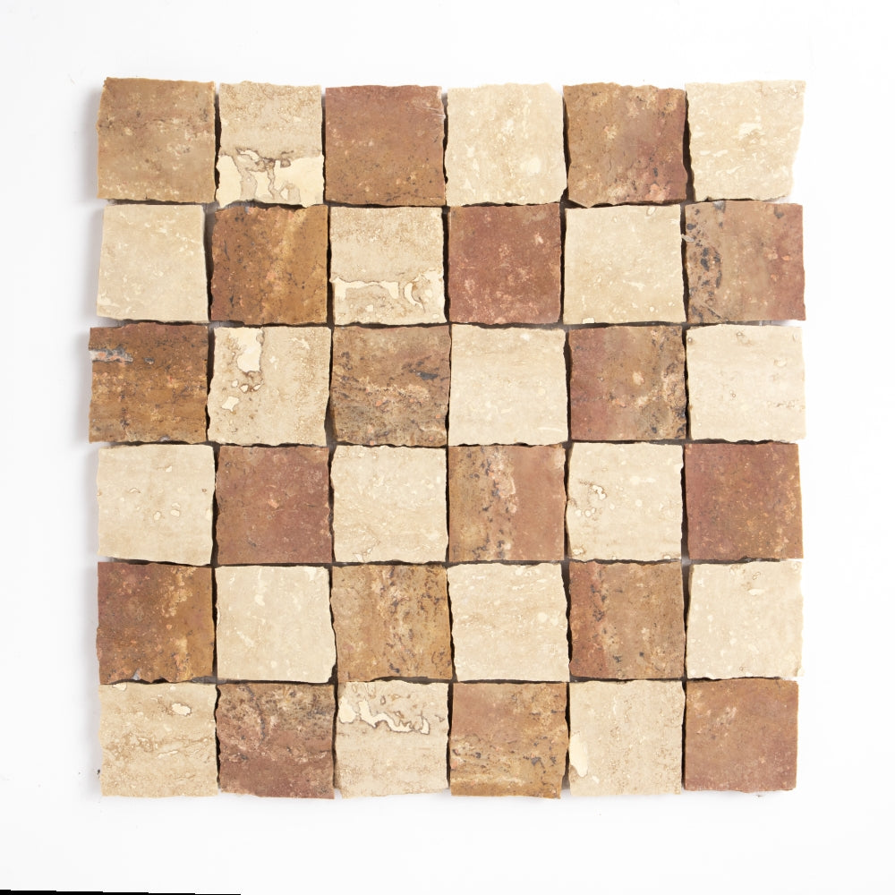 Roman Travertine, Scabas Red Travertine Honed Hand Clipped 2×2 Travertine Mosaics 12×12