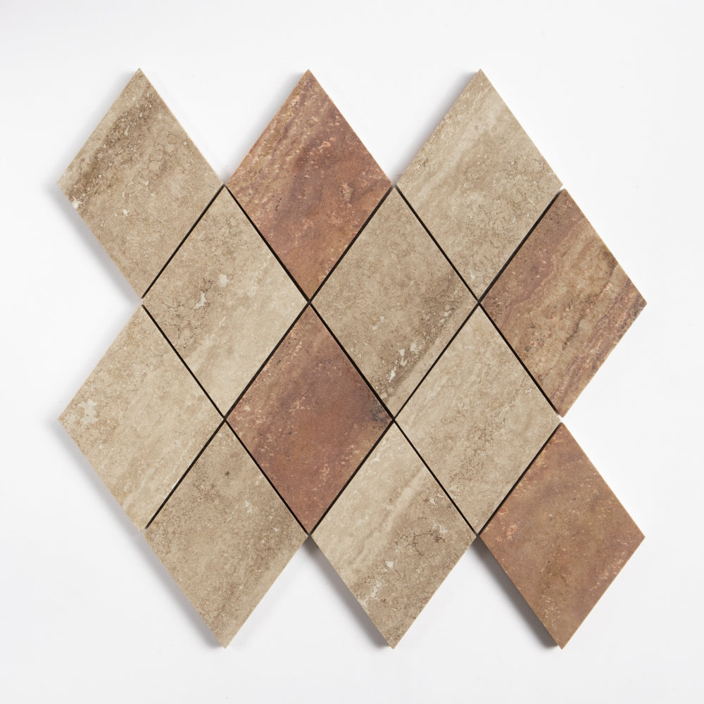 Roman Travertine, Scabas Red Travertine Honed Almas Travertine Mosaics 9 5/16×10 1/2